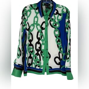 Rachel Zoe Green and Black Chain Print Blouse
